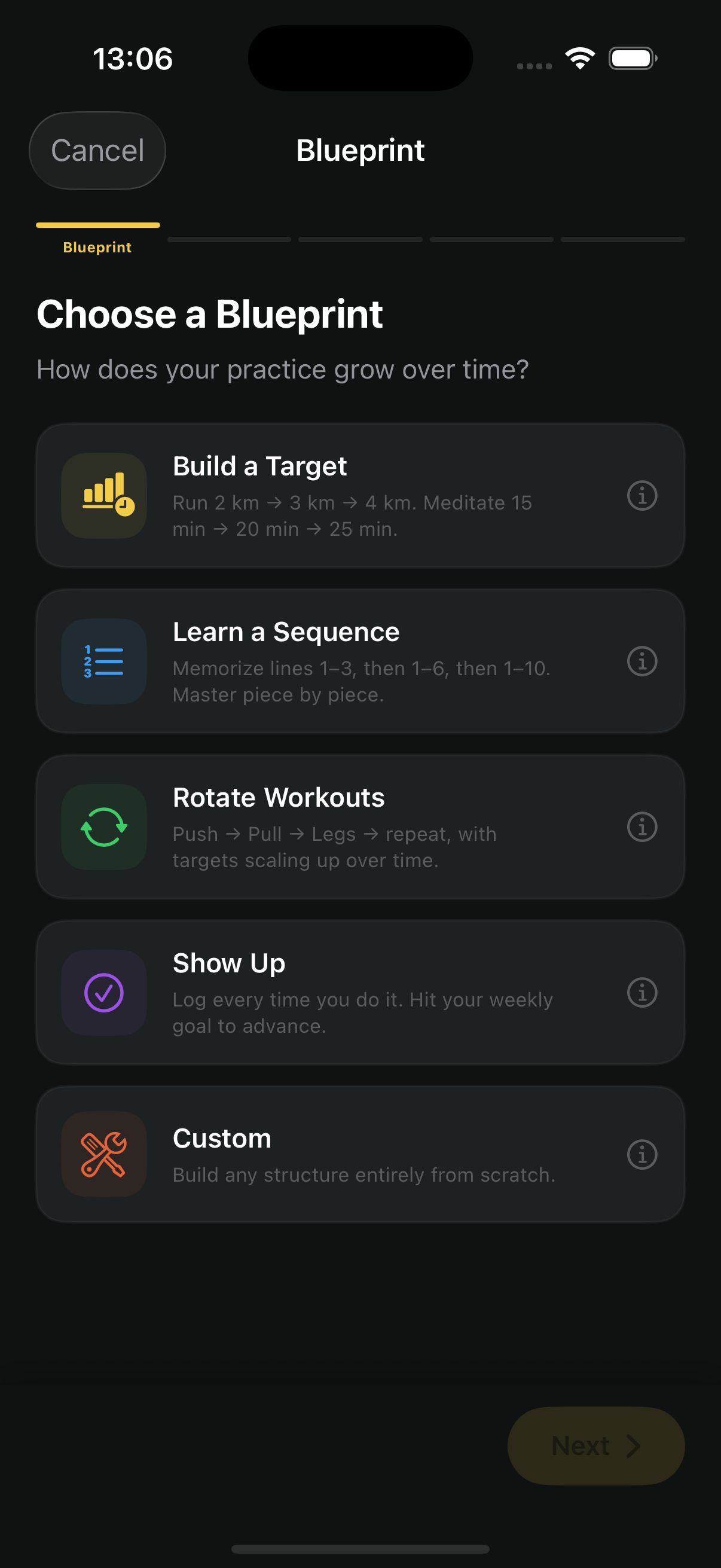 Create Practice — Practice Types